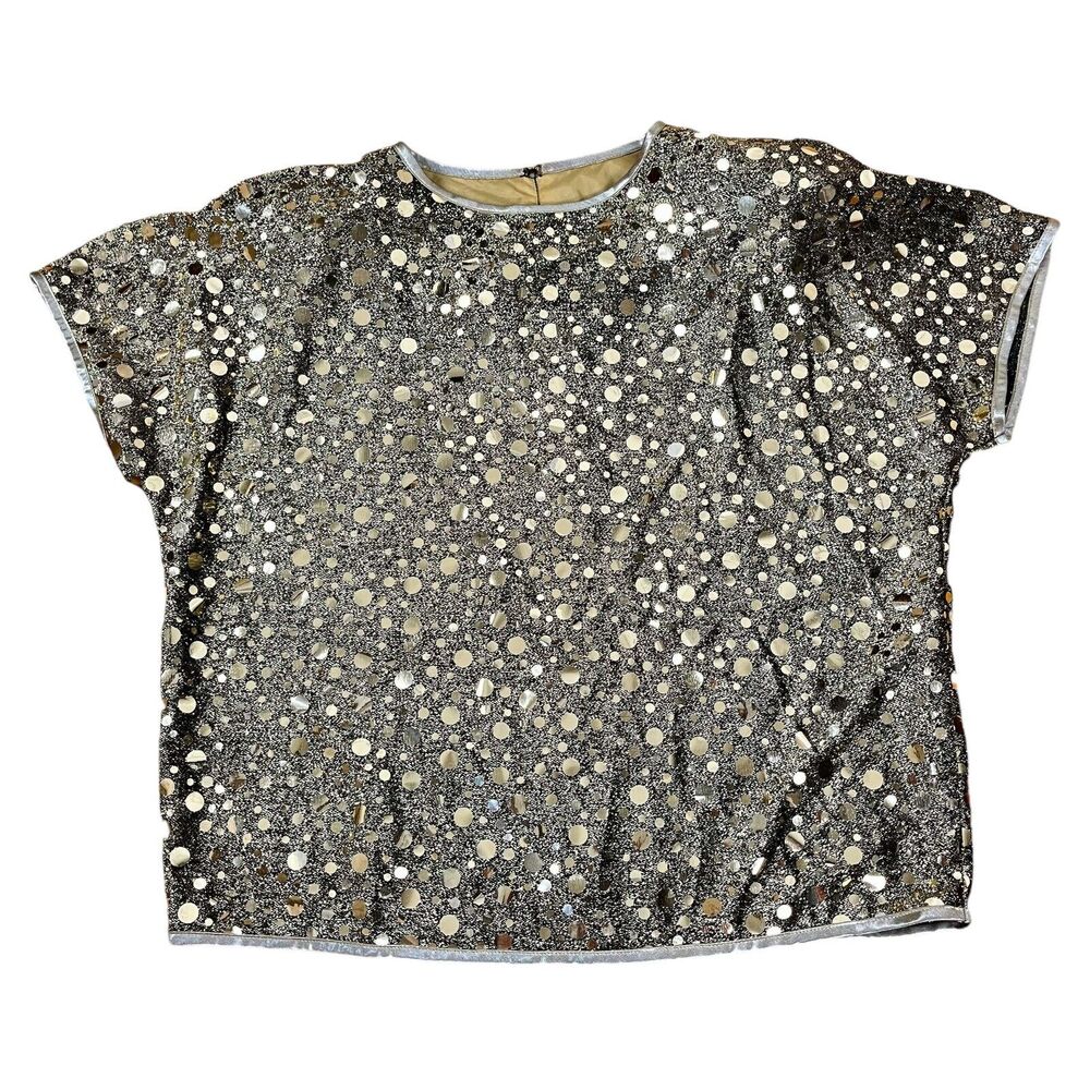 NOS Gold Sparkly Top Vtg Size 16 USA Glam Party Semi Sheer Caron Disco Rave New - Picture 3 of 17